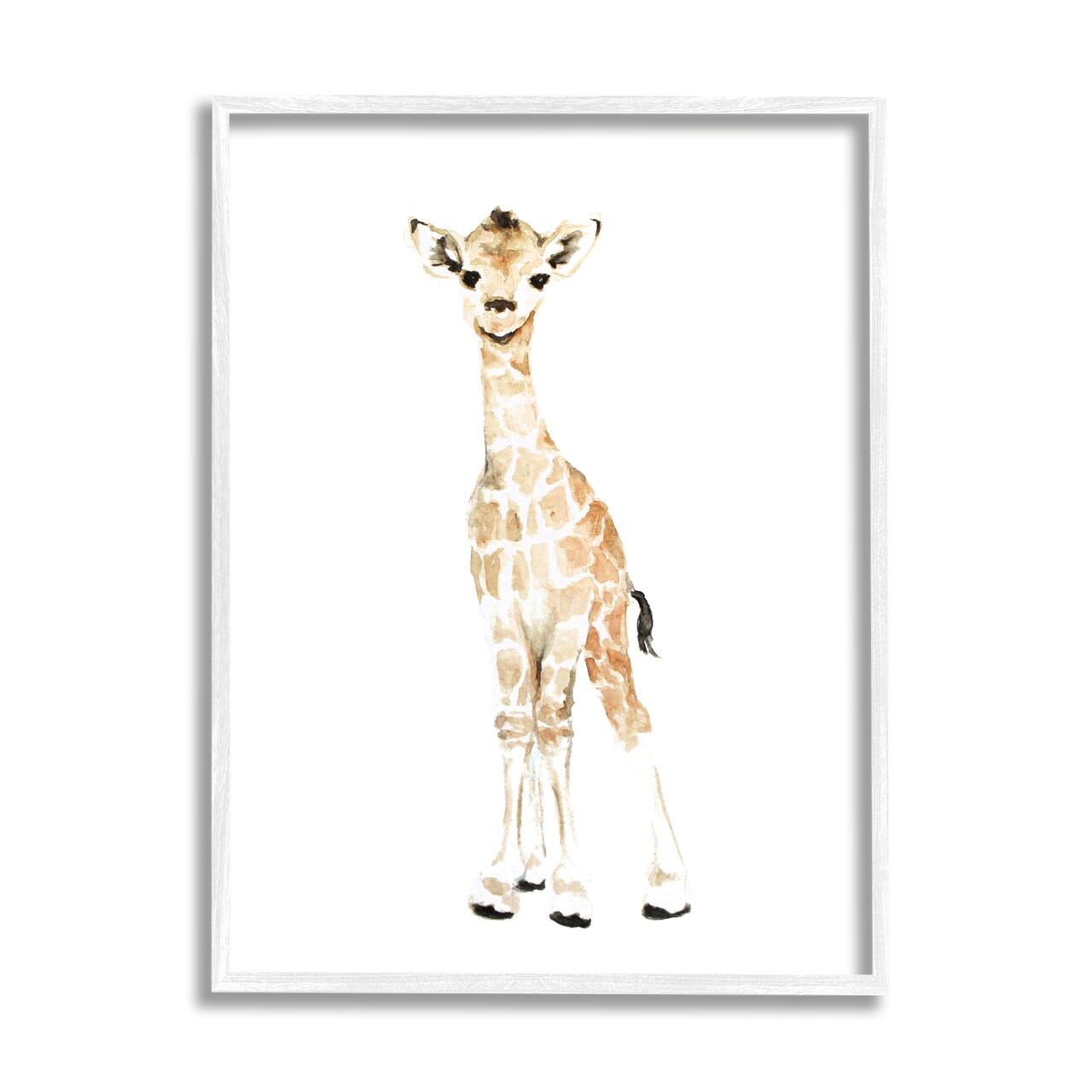 Stupell Industries Baby Giraffe Watercolor Portrait Children's Nursery Safari Animal Framed Wall Art